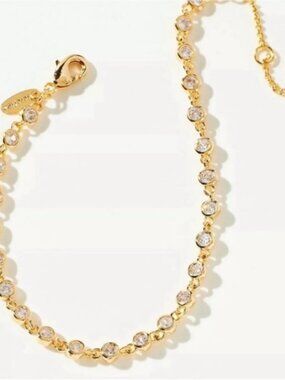 New! Anthropologie Serefina Gold Plated Pave Tennis Bracelet (3016) NWOT